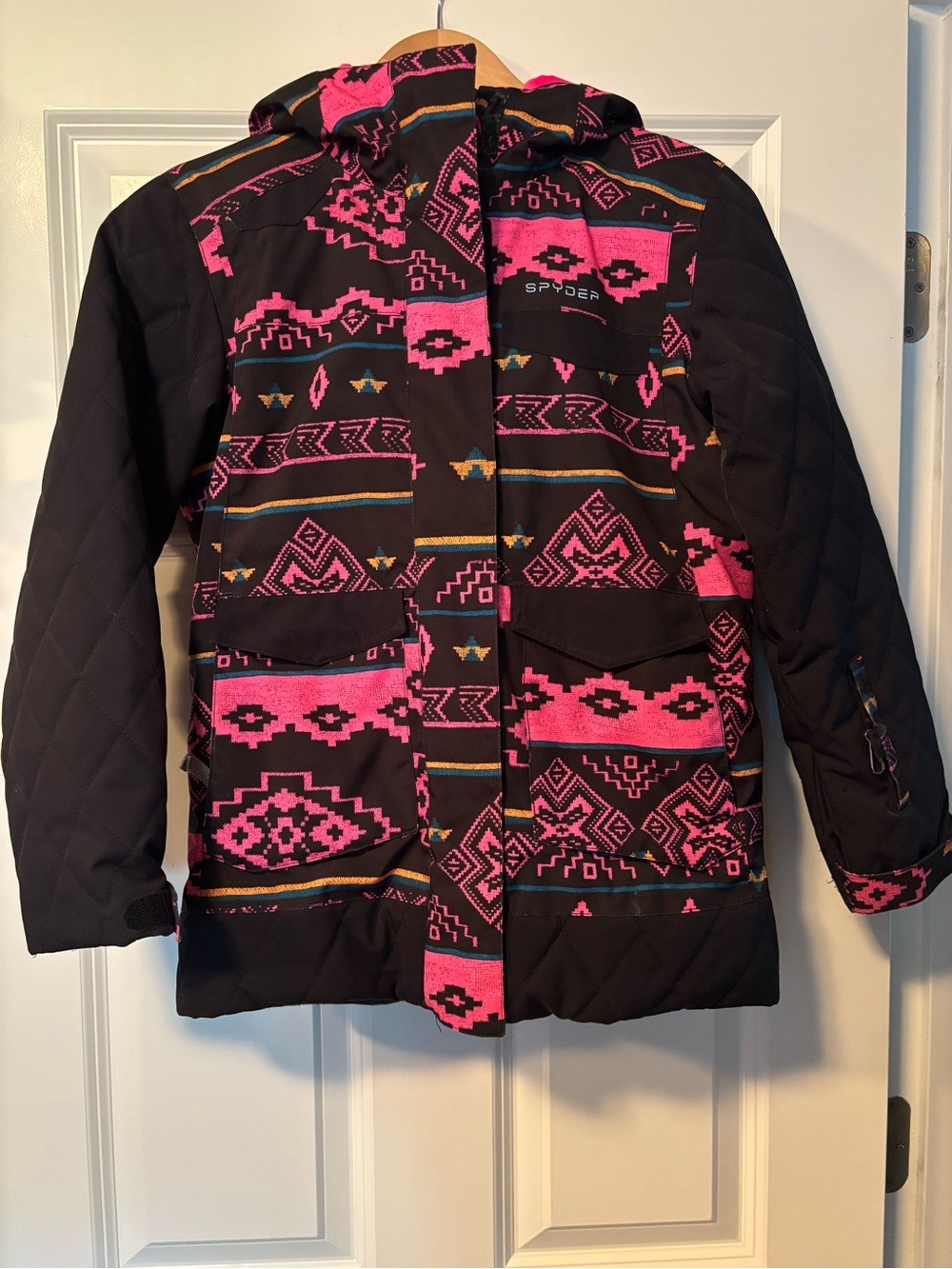 Spyder Teen’s Black Jacket with Hot Pink Aztec Print